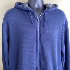 Smiths Workwear Thermal Full Zip Hoodie Mens Large Navy Fleece Lined Waffle